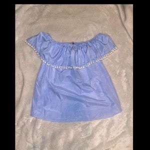 Off the shoulder, pom pom blouse
